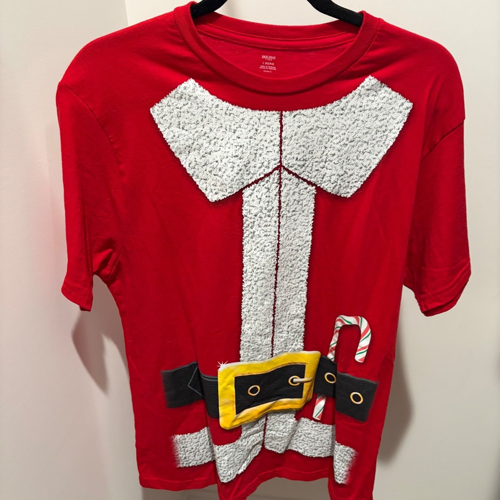 Holiday Time Mens Red Santa Claus Costume Short Sleeve TShirt Size‎ Large 42/44